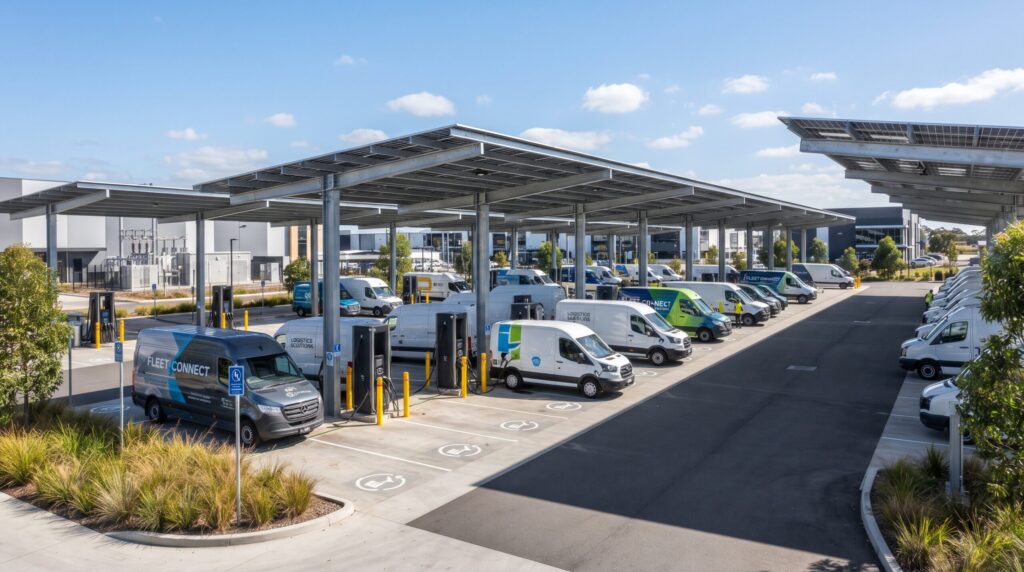 ChargePoint Express Plus Platforms power block cabinet installation at a commercial travel plaza