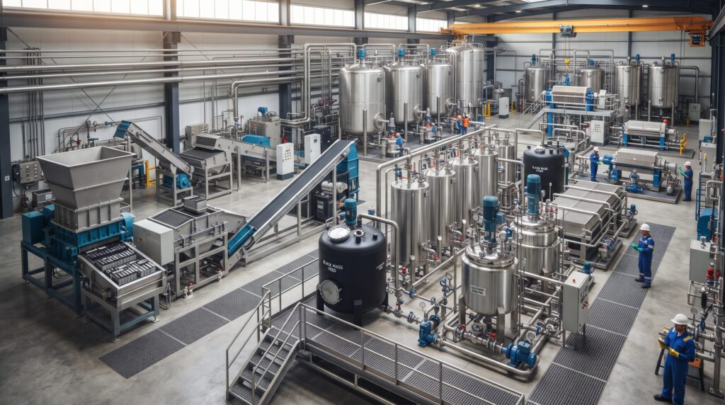 Industrial hydrometallurgy processing systems for lithium ion battery recovery