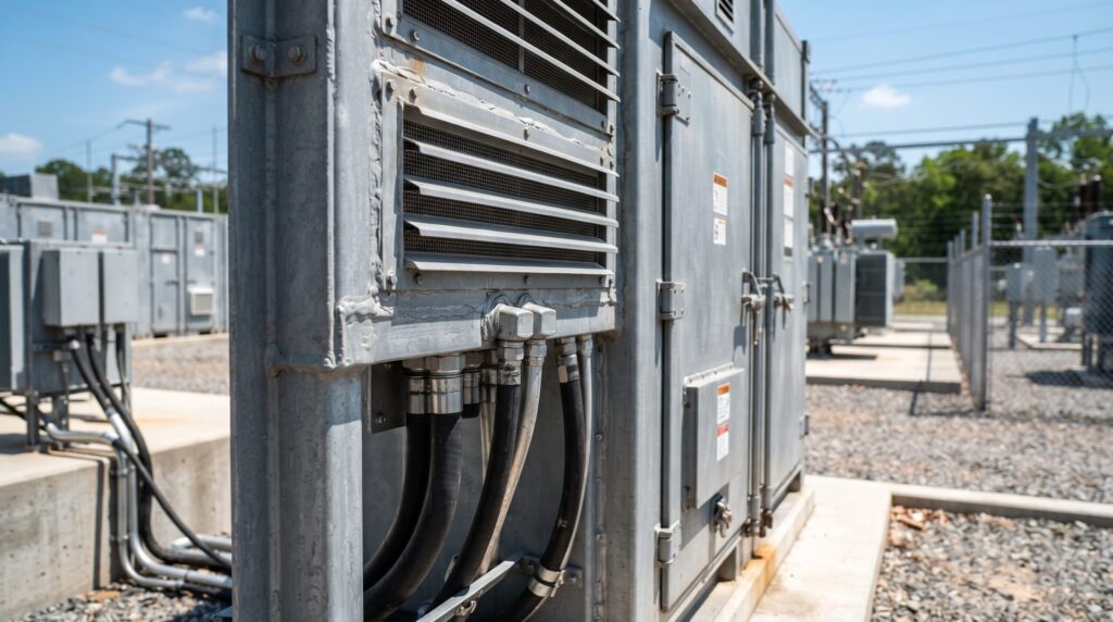 Large scale sodium ion battery materials market trends infrastructure featuring structural solar canopies and commercial power banks